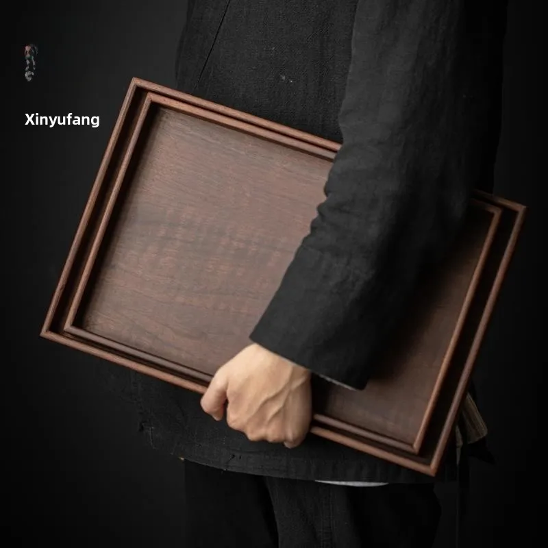 Japanisches Sle-Tablett aus Walnussholz, rechteckig, Aped-Teetablett, Teetablett, Kaffee-Aufbewahrungstablett, Essplatte aus echtem Holz, große Größe