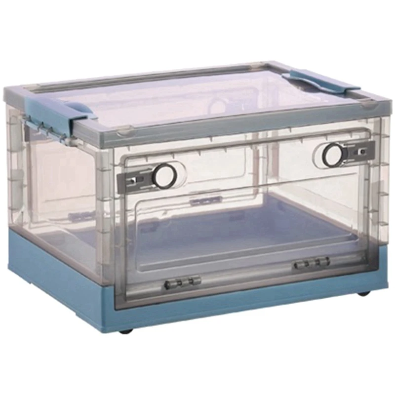 Promotion! Collapsible Storage Bins With Double Side Doors , Clear Storage Boxes With Lid , Organization Box With Wheels