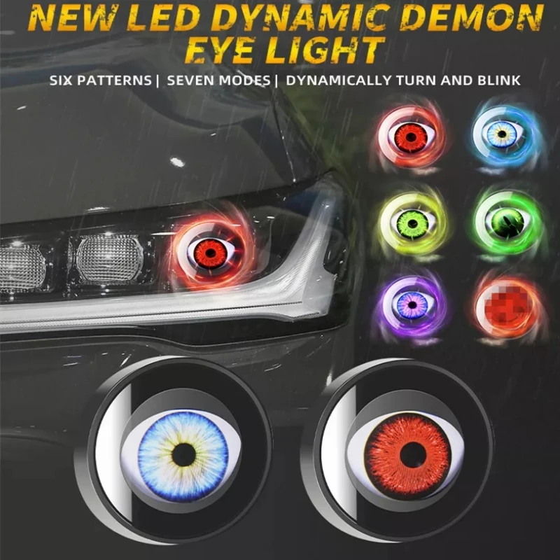 2pcs LED Dynamic Devil Eyes Lights 12V Car Remote Control Headlight Retrofit Kit