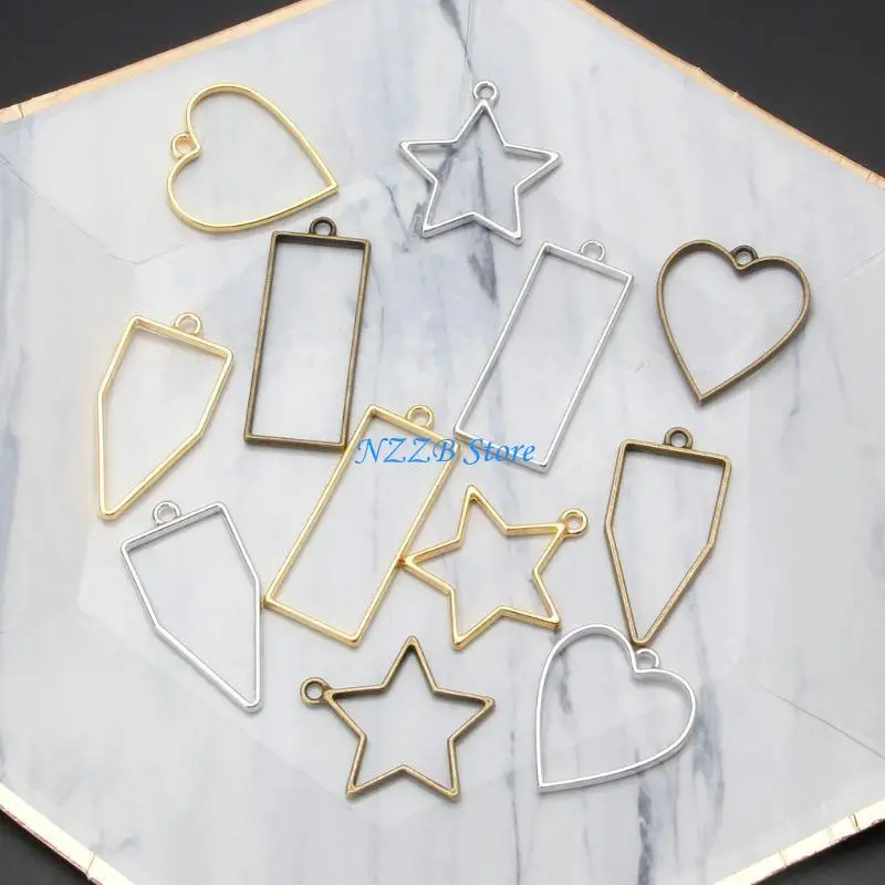 

T21F Metal Pendants Ancient Bronze Silver Geometric Ring Epoxy Pressed Flower Charms