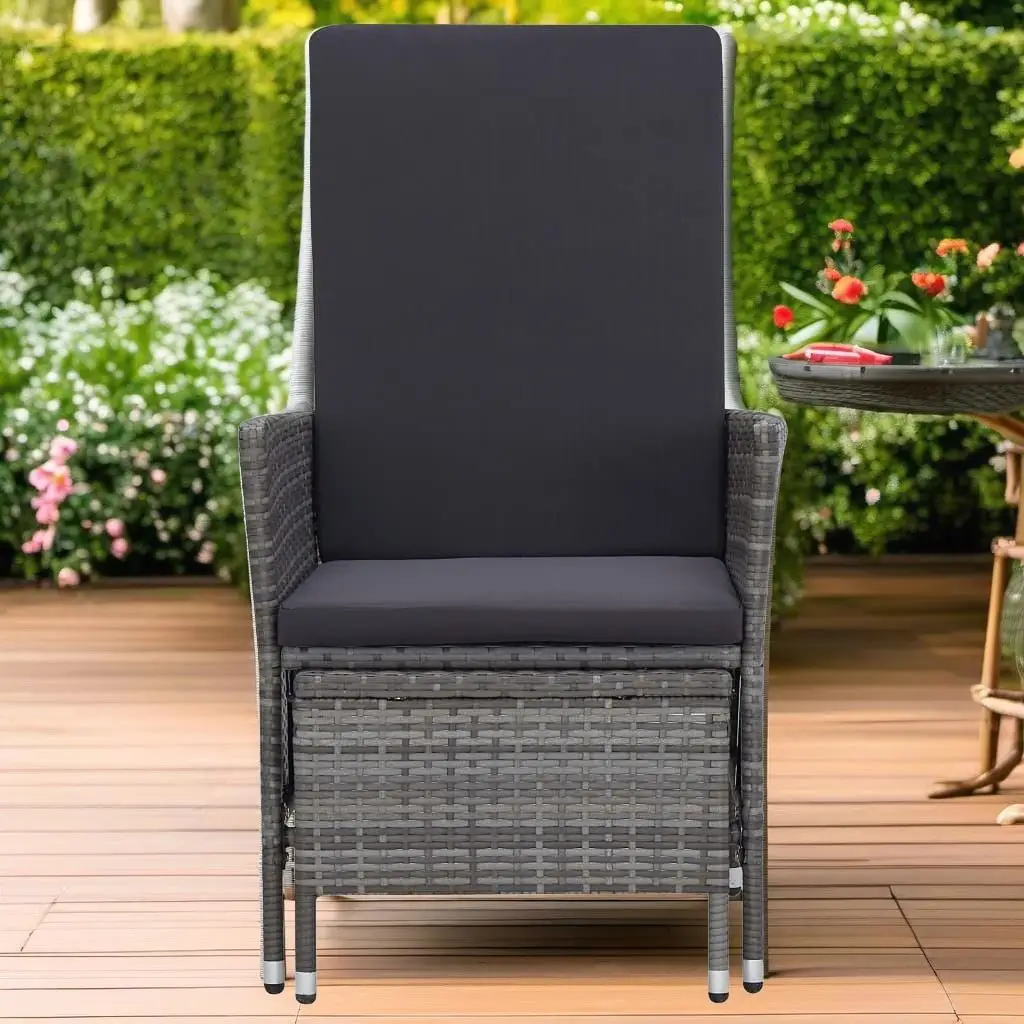 

Adjustable Gray Reclining Patio Chair with Cushions - Stylish Poly Rattan Outdoor Furniture