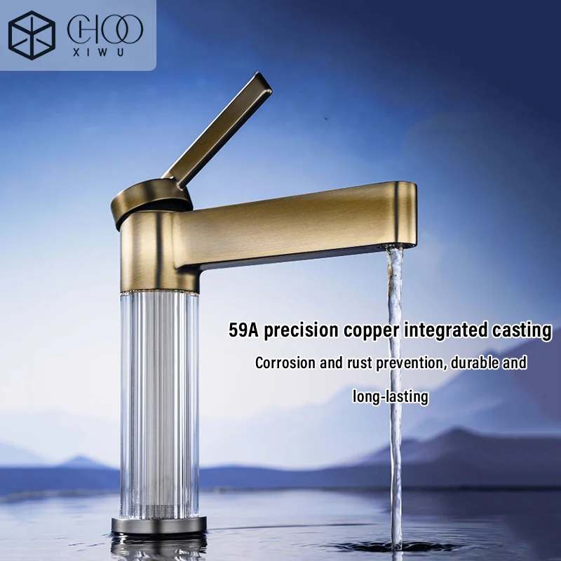 CHOOXIWU - Pia cascata de aço inoxidável, torneira alta e baixa, pia de banheiro, quente e fria, decoração de melhoria da casa