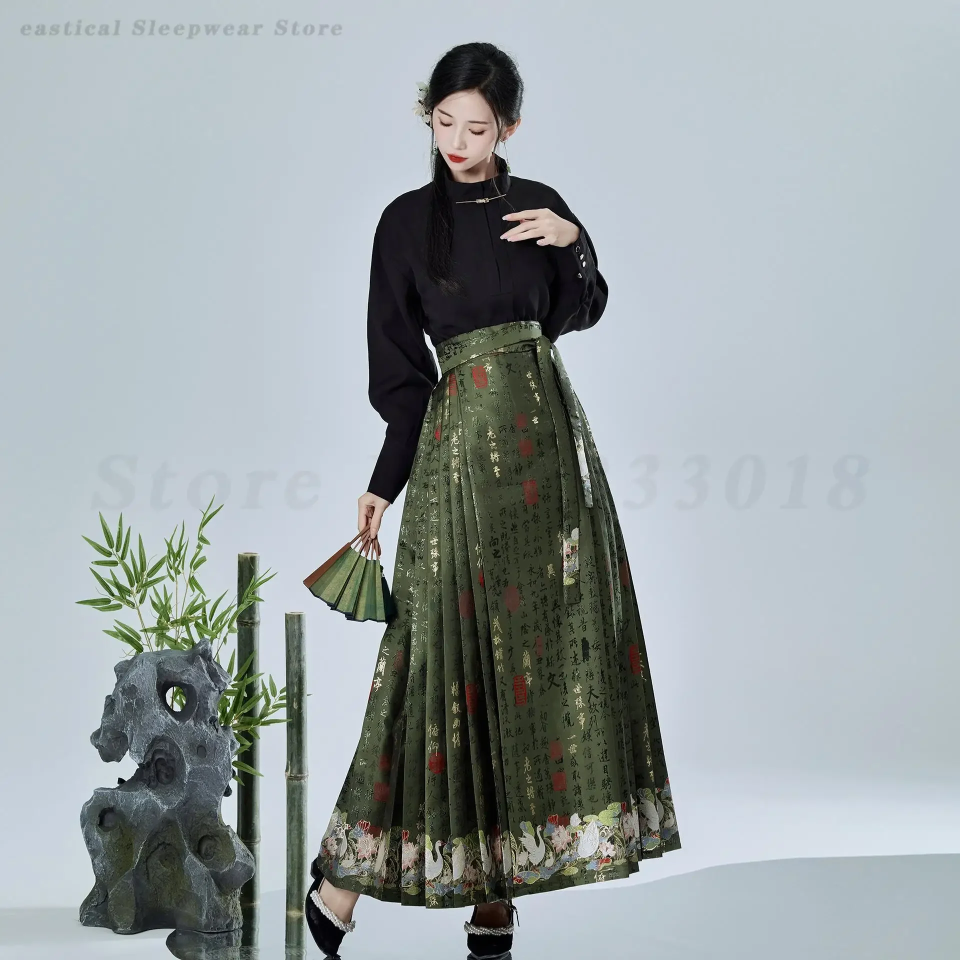 명나라 고대 당나라 의상 Hanfu 세트 중국 전통 말 얼굴 스커트 절묘한 인쇄 Mamianqun 스커트 Cheongsam