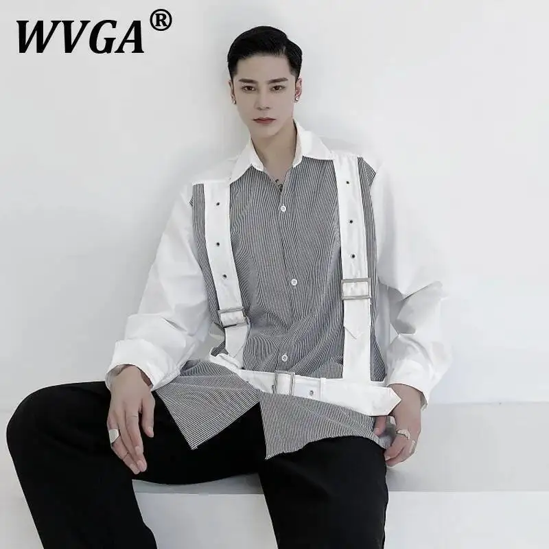 

WVGA весна осень новые мужские рубашки Tide Techwear в полоску с цветными блоками индивидуальный дизайн рубашки с длинными рукавами свободная шикарная повседневная рубашка W7464