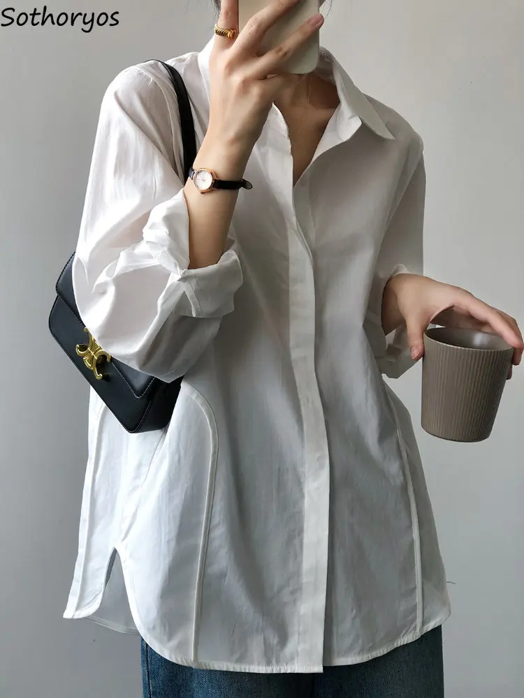 

White Shirts Women Loose Casual Spring Basic Office Lady OOTD Korean Style Fashionable Designed New Arrival All-match Streetwear