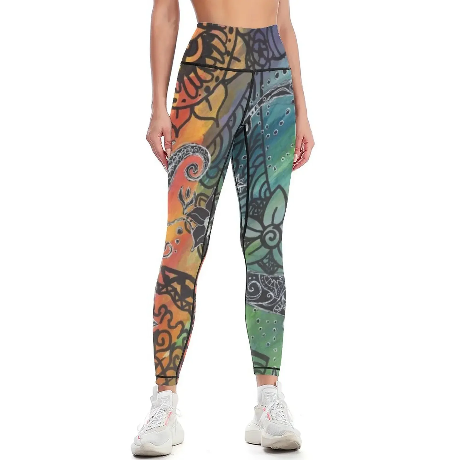 

hand drawn sun and moon Leggings active wear sports for Clothing fitness jogging pants Womens Leggings