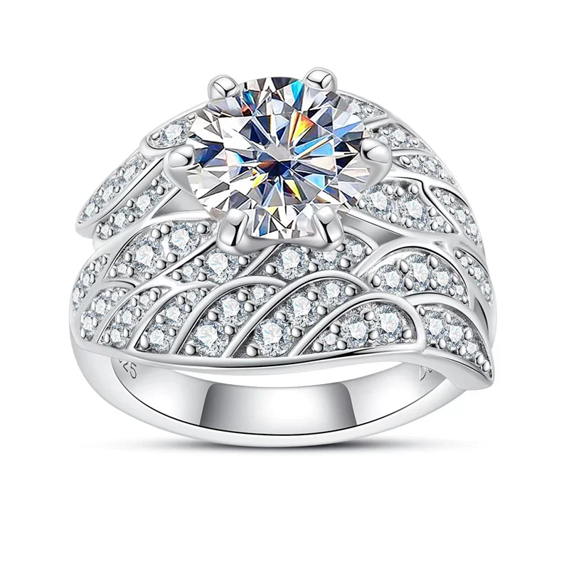 

ZFSILVER s925 Silver Fashion Luxury Trendy Color D 2ct Moissanite Angle Eye Ring Charms Women Wedding Party Jewelry Gift RMO-116