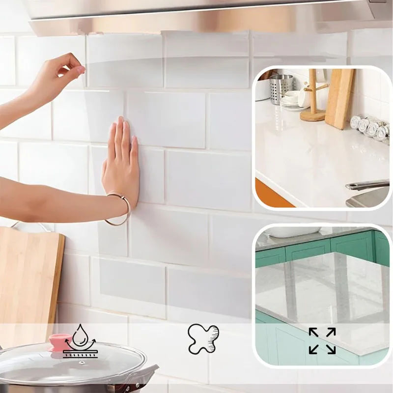 60cm Wallpaper Sticker Kitchen Wallpapers Home Decor Wall Stickers Oil Pollution Prevention Electrostatic Adsorption Transparent