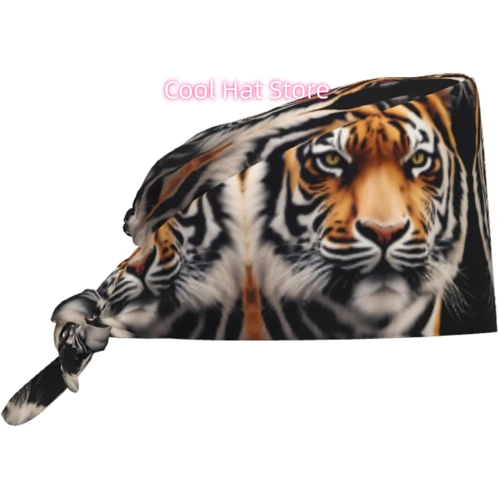 

Cleaning Working Cap Tiger Face Prints Chef Hat for Women & Men, Adjustable, Breathable Black