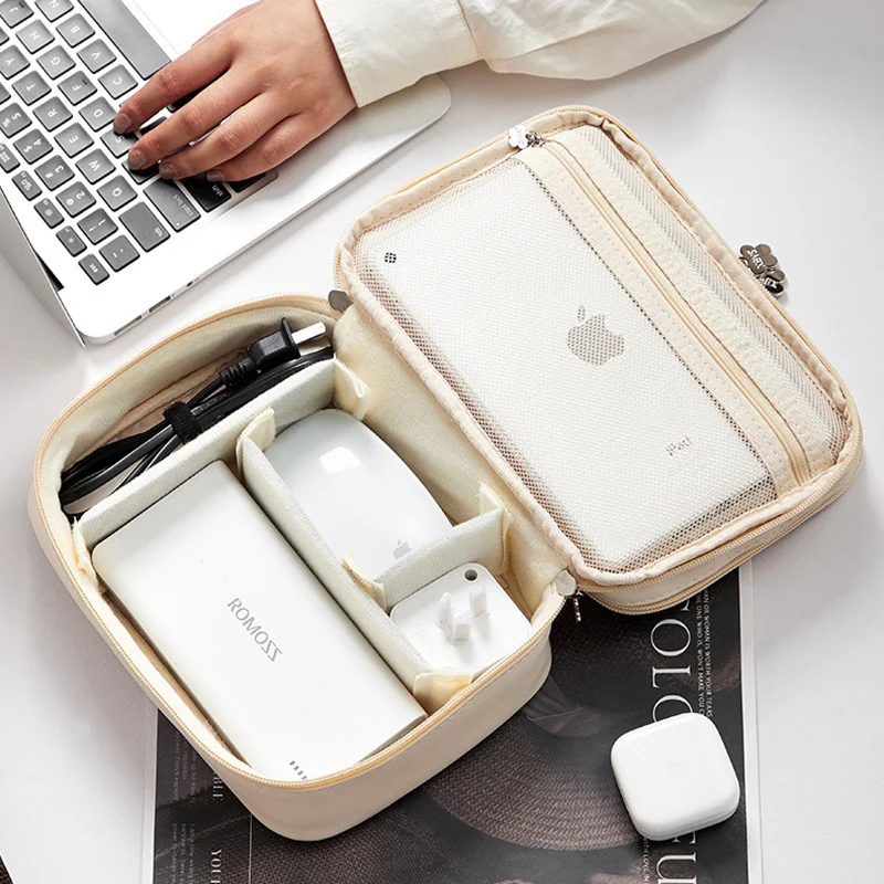 2024 Multi-function Data Cable Storage Bags Sheepskin Laptop Charger Mouse Power Storage Organizer Waterproof Digital Travel Bag