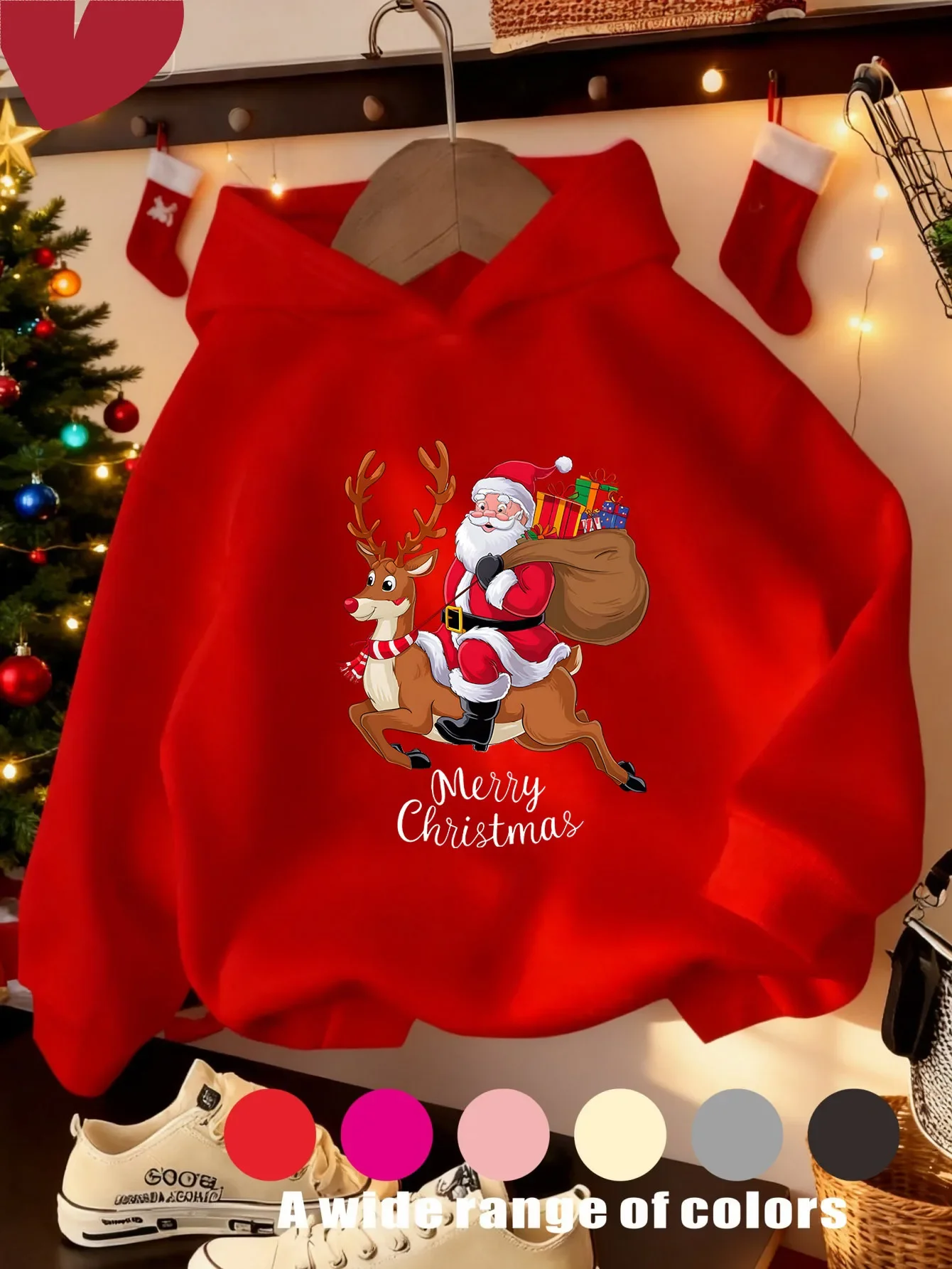 Kids Christmas Santa Reindeer Graphic Hoodie Printed Black Sweatshirt 