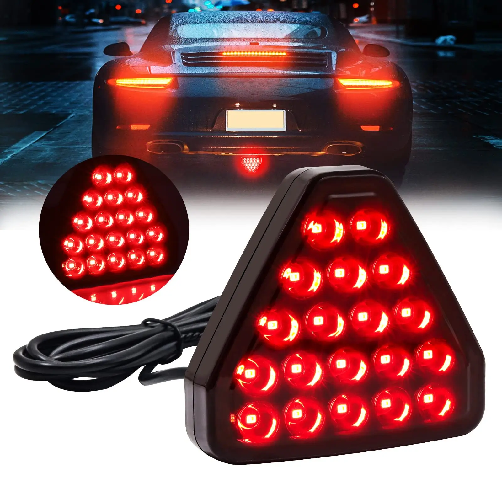 Universal 19LED Brake Signal Light F1 Triangle Style Sport Car Rear Third Brake Lights Auto Tail Warning Lamp 12V For JDM BBA