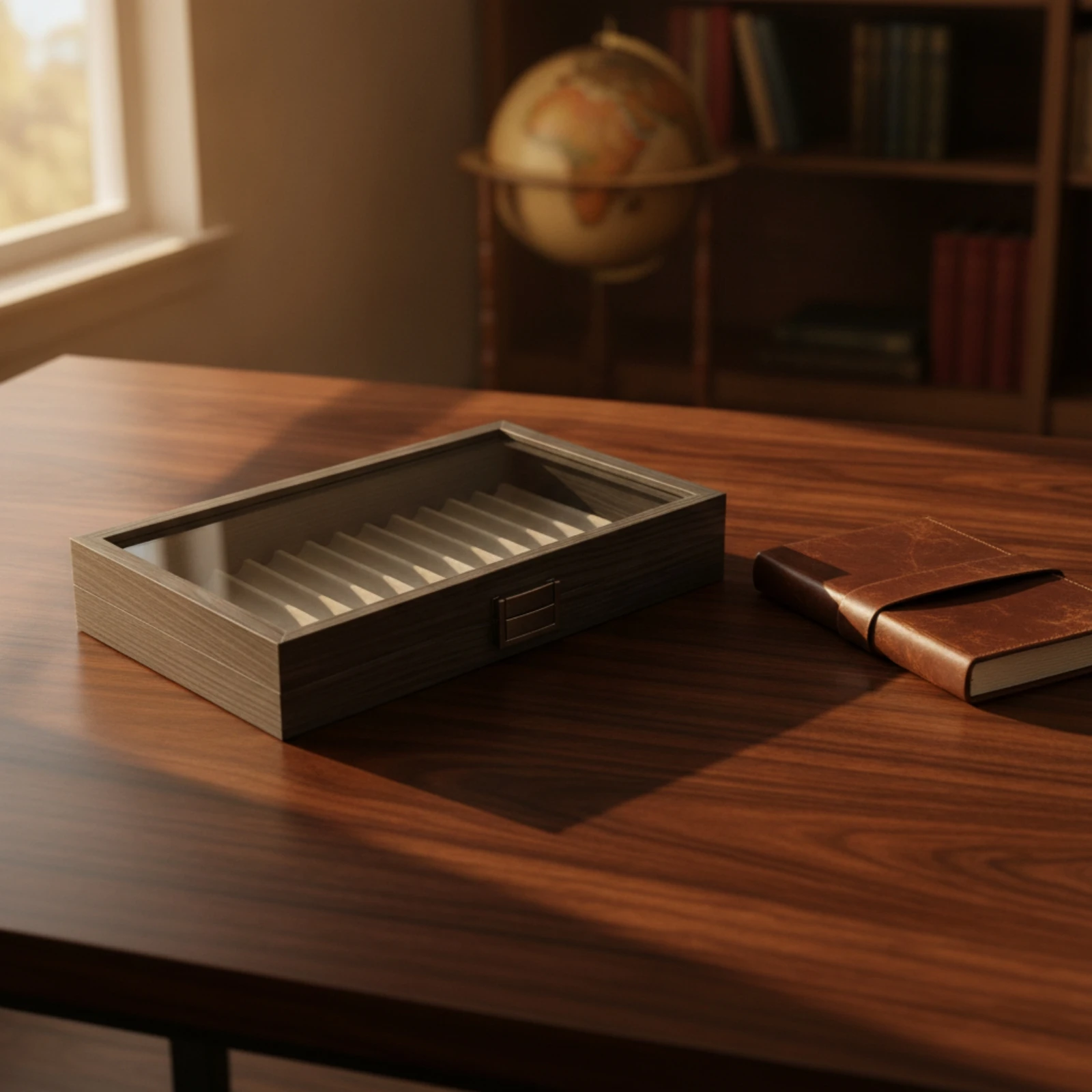 Pen Display Box with Clear Lid Ebony-Grain Pen Display Box Premium Long-Lasting for Collectors, Desk Organization, Office