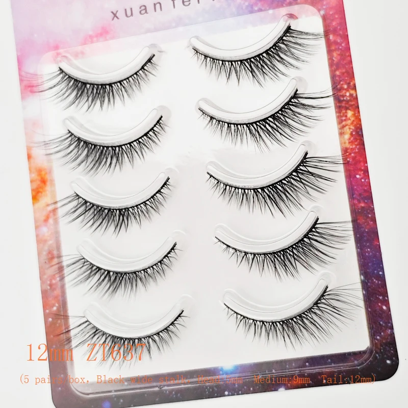Pestañas alargadas estilo zorro natural Xuanfeiwu, pestañas postizas realistas de banda completa, cortas en la parte delantera y largas en la espalda, agrandamiento de los ojos, gruesas y rígidas, pestañas postizas de escenario, Cosplay, pestañas de Halloween