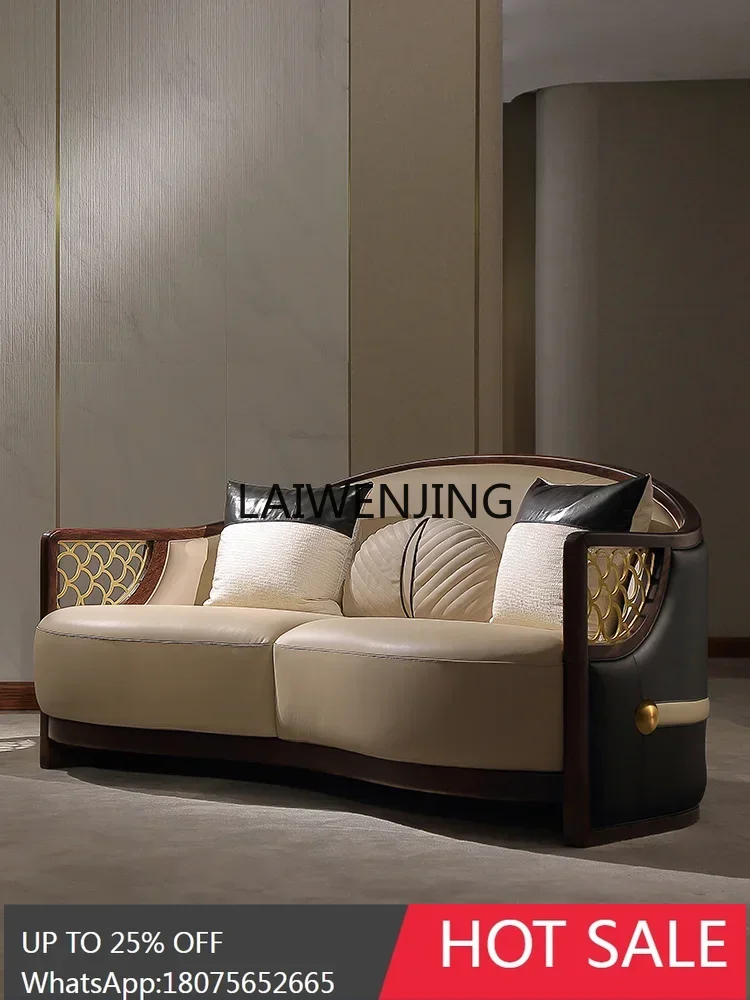

HLZ New Chinese Ebony Leather Living Room Sofa Oriental Aesthetics New Guochao Furniture