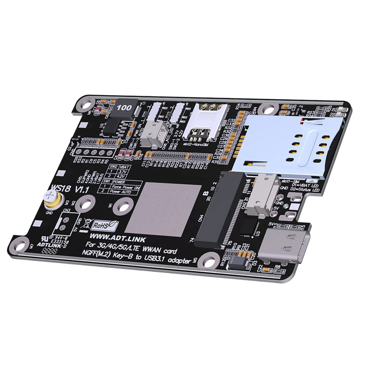 

X61A_M.2 B-Key WWAN 5G IoT Card Slot to USB Tyep-C 4G LTE 5G Module