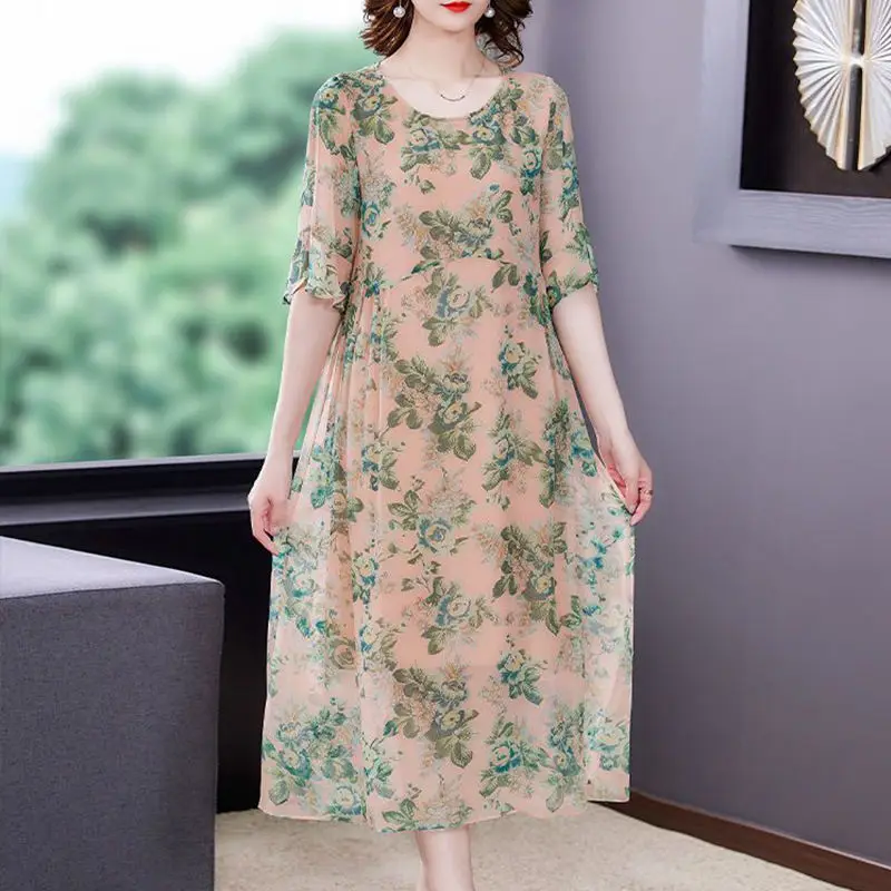 

Chiffon Dress Summer New Fashionable Age-reducing A-line Skirt Loose Slim Midi Skirt