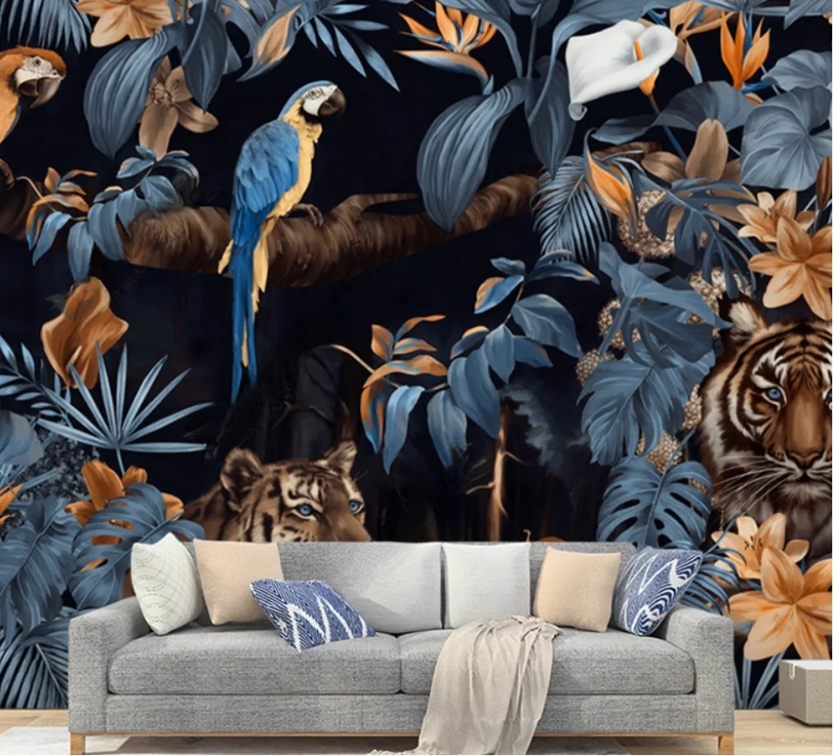 Customized Size Mural Southeast Asian Tropical Rainforest Animal Wallpaper Plant Leaves Flat Decoration Painting 3d wallpaper