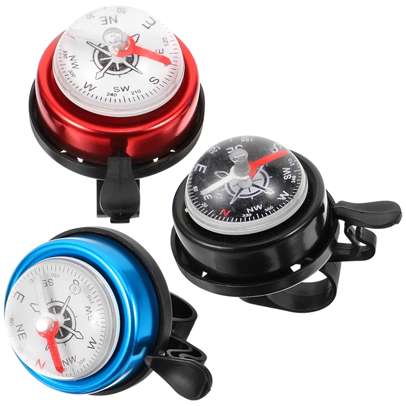 

3 pcs 2 In 1 Aluminum Alloy Bike Bell For Mountain Bicycle Warning Navigation Compass Outdoor Rainproof Durable Cycling