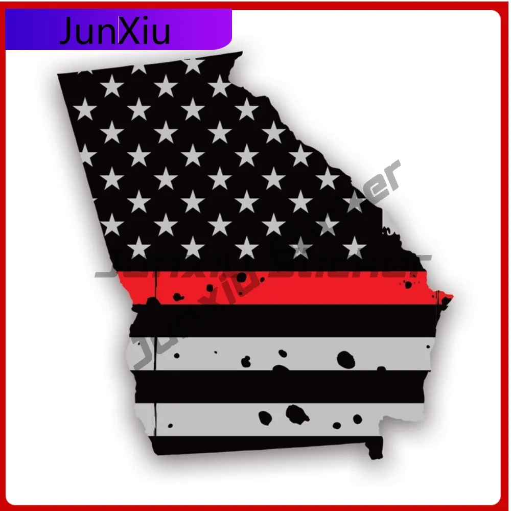

Wild Street Distressed Georgia State Shaped Subdued Us Flag Thin Red Line Sticker Decal American Made Uv Protected Fire