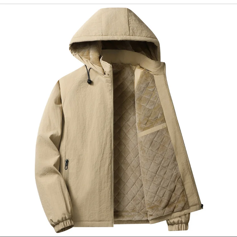 

Autumn Winter Men Plush Jacket Thicken Warm Detachable Hooded Man Coat Stand Collar Long Sleeve Outdoor Sport Male Outerwear