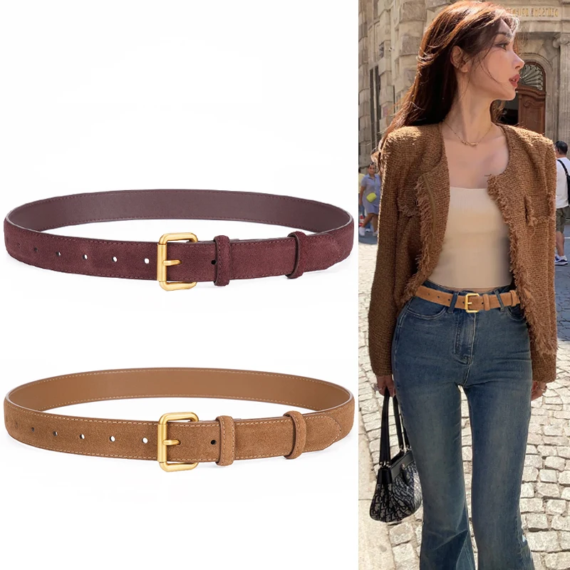 Kadın Hakiki deri kemer Yüksek Kalite Vintage Lüks Marka Kemer Pin Toka Kahverengi Düz Renk Kemer Bayanlar Kemer Tokası