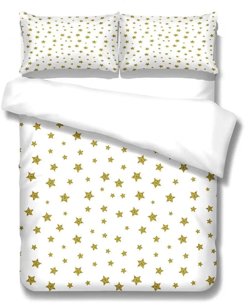 HUANZHUANG 3Pcs Bedding Sets 3D Gold Little Star Hd Digital Printing Custom Single Duvet Cover Set Home Queen King Quilt Pillowc