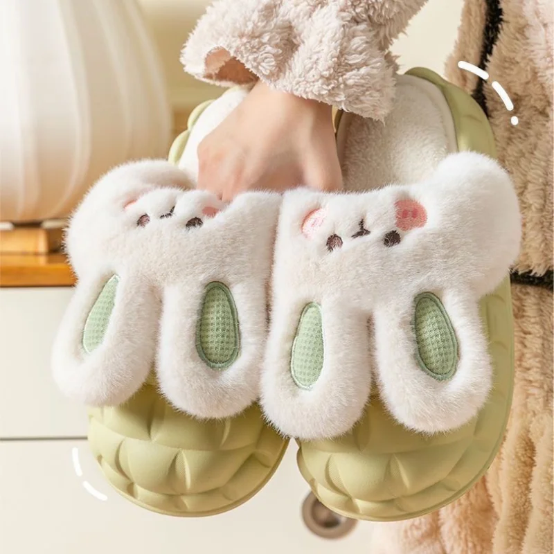 Slippers Cotton Slippers for Women in Autumn and Winter 2024 New Indoor Home Waterproof Bag with Warm and Cute Removable Shoes