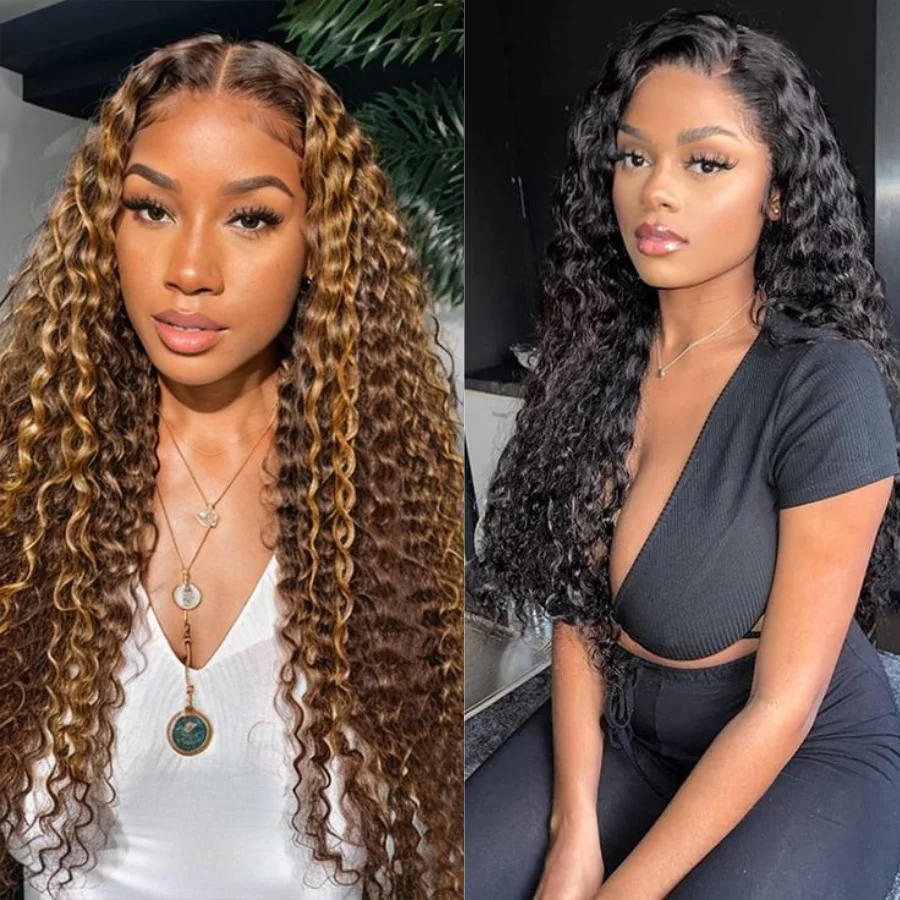 Deep Curly 13X4 Lace Front Wigs Highlight Ombre Colored Wigs 99J Burgundy 13X4 Lace Frontal Human Hair Deep Wave Wigs Clearance