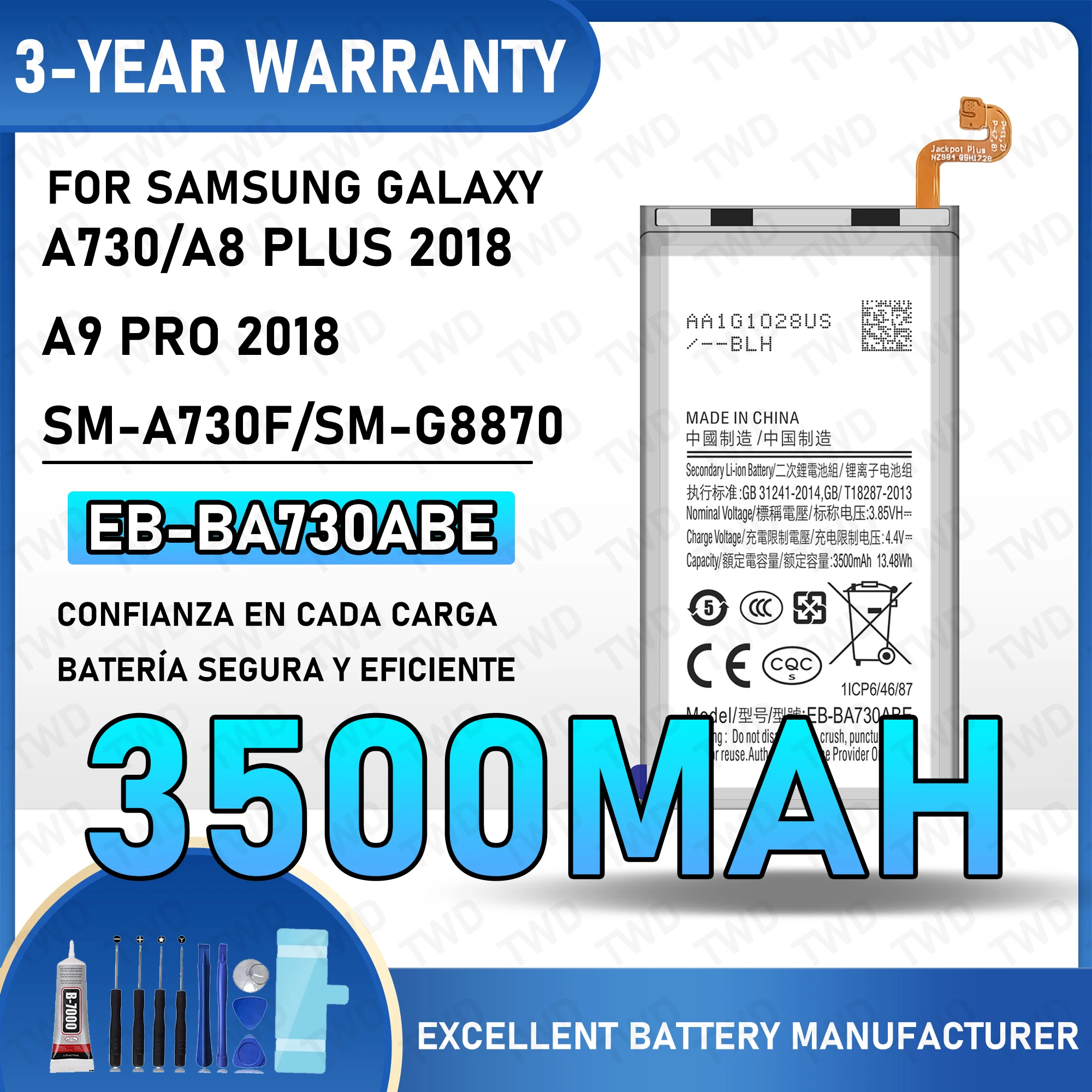 

EB-BA730ABE Large capacity Battery For Samsung Galaxy A730/A8 PLUS 2018/A8S 2018/A9 Pro 2018 Batteries New High Quanlity+Tools