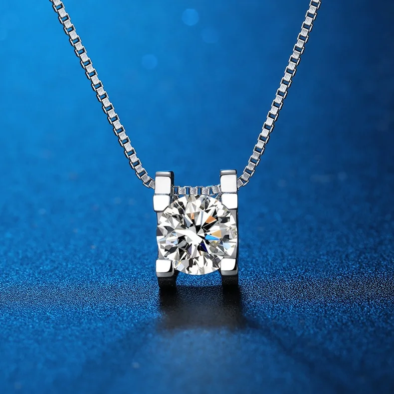Luxury Moissanite Diamond Classic Round Pendant Necklace for Women 925 Sterling Silver Chain Wedding Jewelry Colar de Prata
