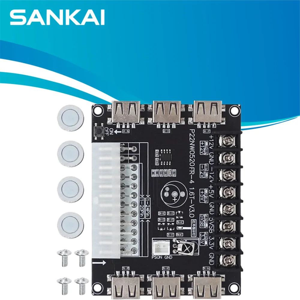 ATX Power Adapter Board Desktop Chassis, USB Fast Charging Module with Type-C, 20/24Pin Compatible 5V 2.1A
