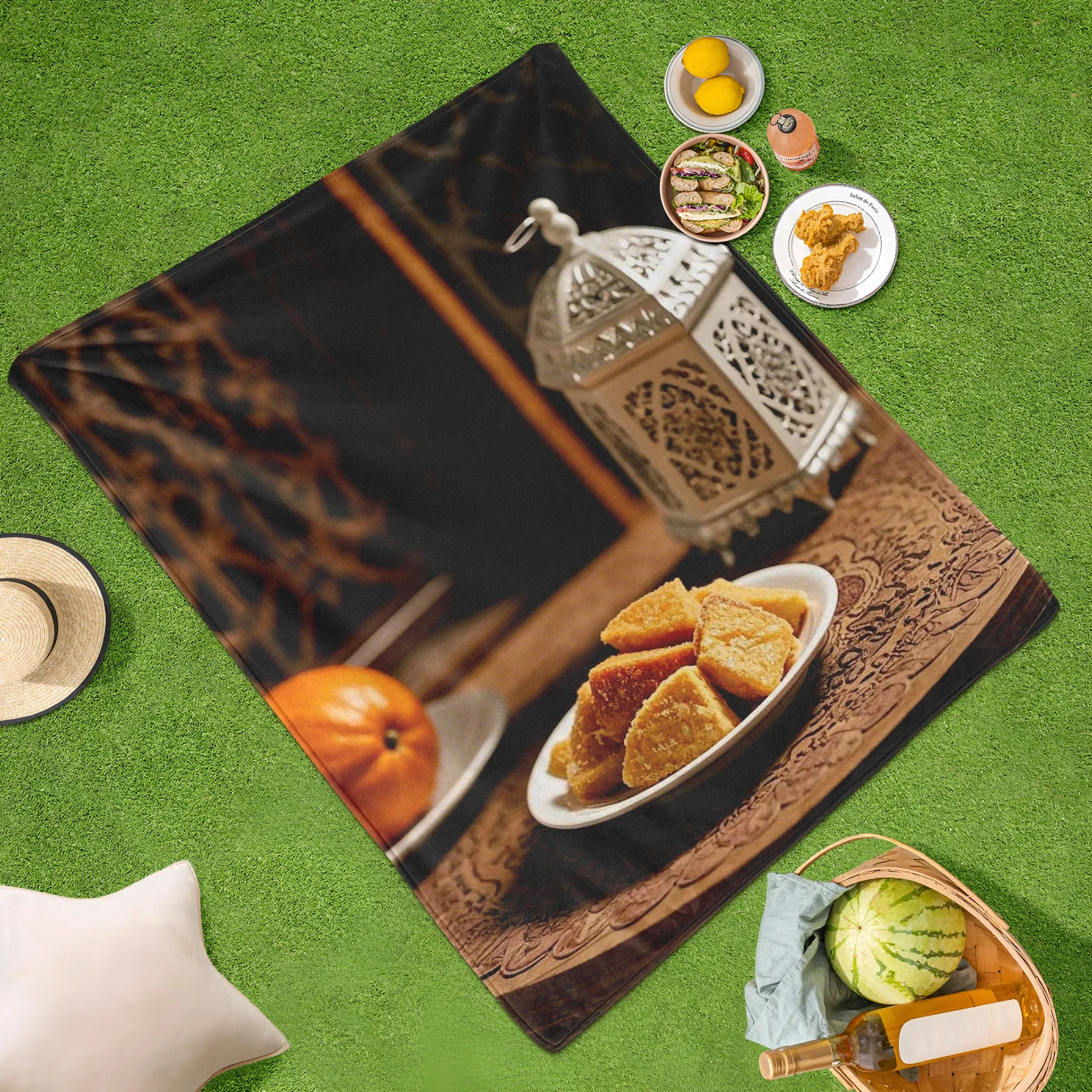 Traditional Lanterns Pastries And Pumpkins Outdoor Blanket For Camping Hiking And Festive Gatherings Fun