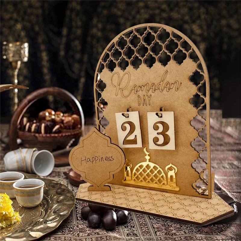 PB木製ラマダンカレンダー装飾カウントダウンカレンダー装飾30日間 イード・ムバラク ラマダンパーティーオーナメント