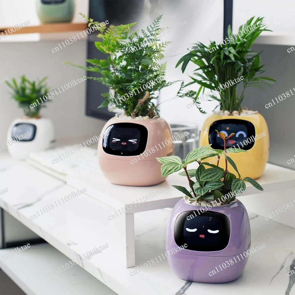 Tuya Smart Pet Planter Robot Adorable Plant Companion Smart Planter 7 Smart Sensors Time/Date/Luminance/Moisture Display Planter
