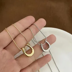 New Personality Design U Shape Horseshoe Pendant Necklace for Women Charm Stainless Steel Collarbone Chain Jewelry Gift Fastness