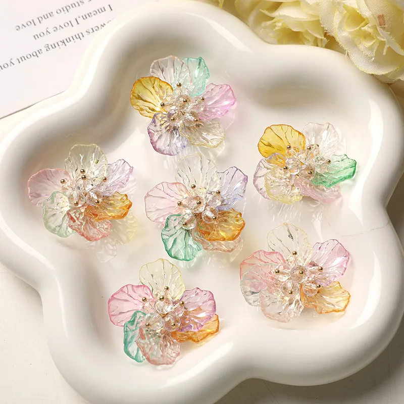 1 Piece Colorful Acrylic Crystal Six Petal Flower Shoe Charms For Clogs Summer Fresh Dopamine Style DIY Lightweight Sparkly Gift