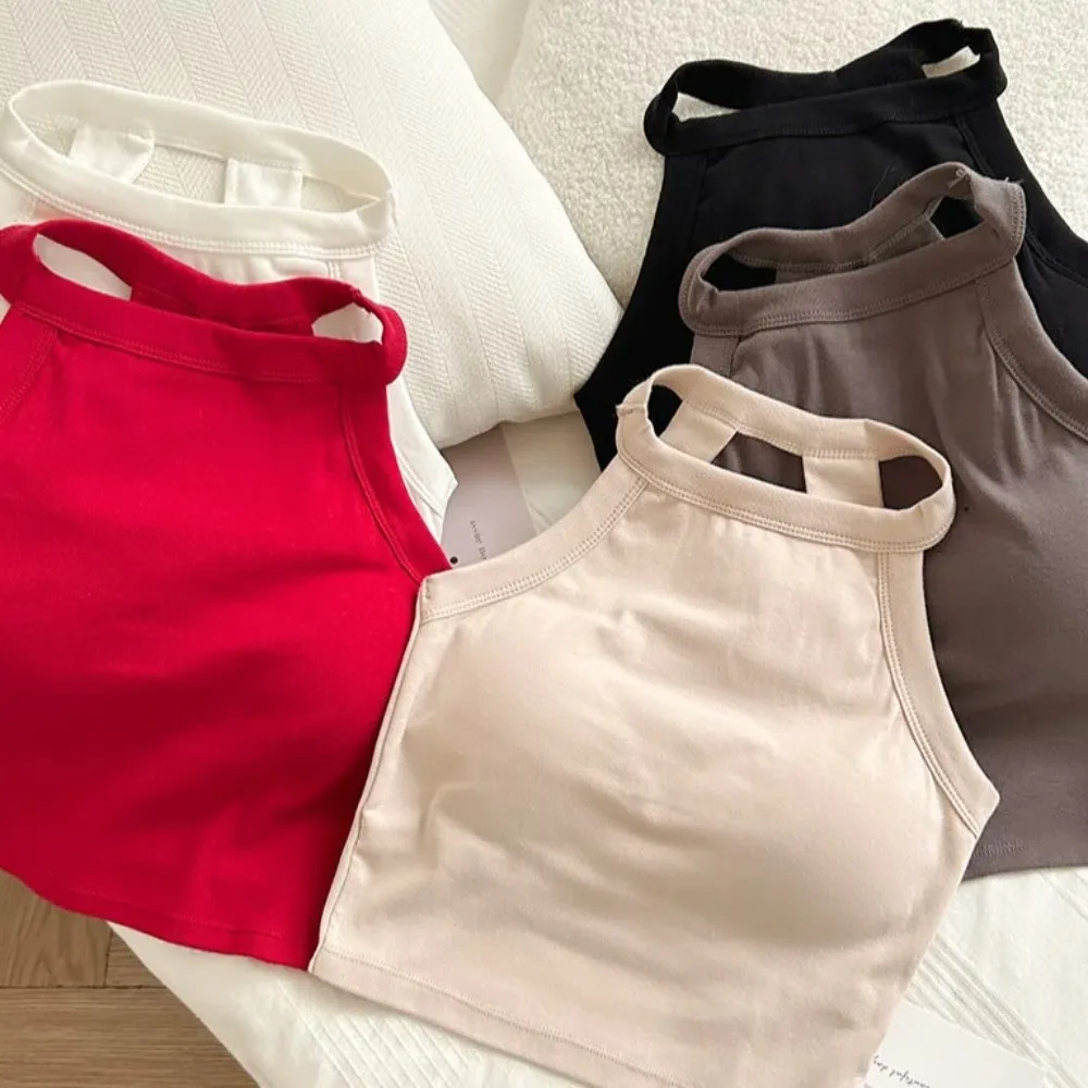 

Breathable With Chest Cushion Halter Camisole Slim Fit Sleeveless Women Corset Suspenders Solid Color Crop Tops Daily