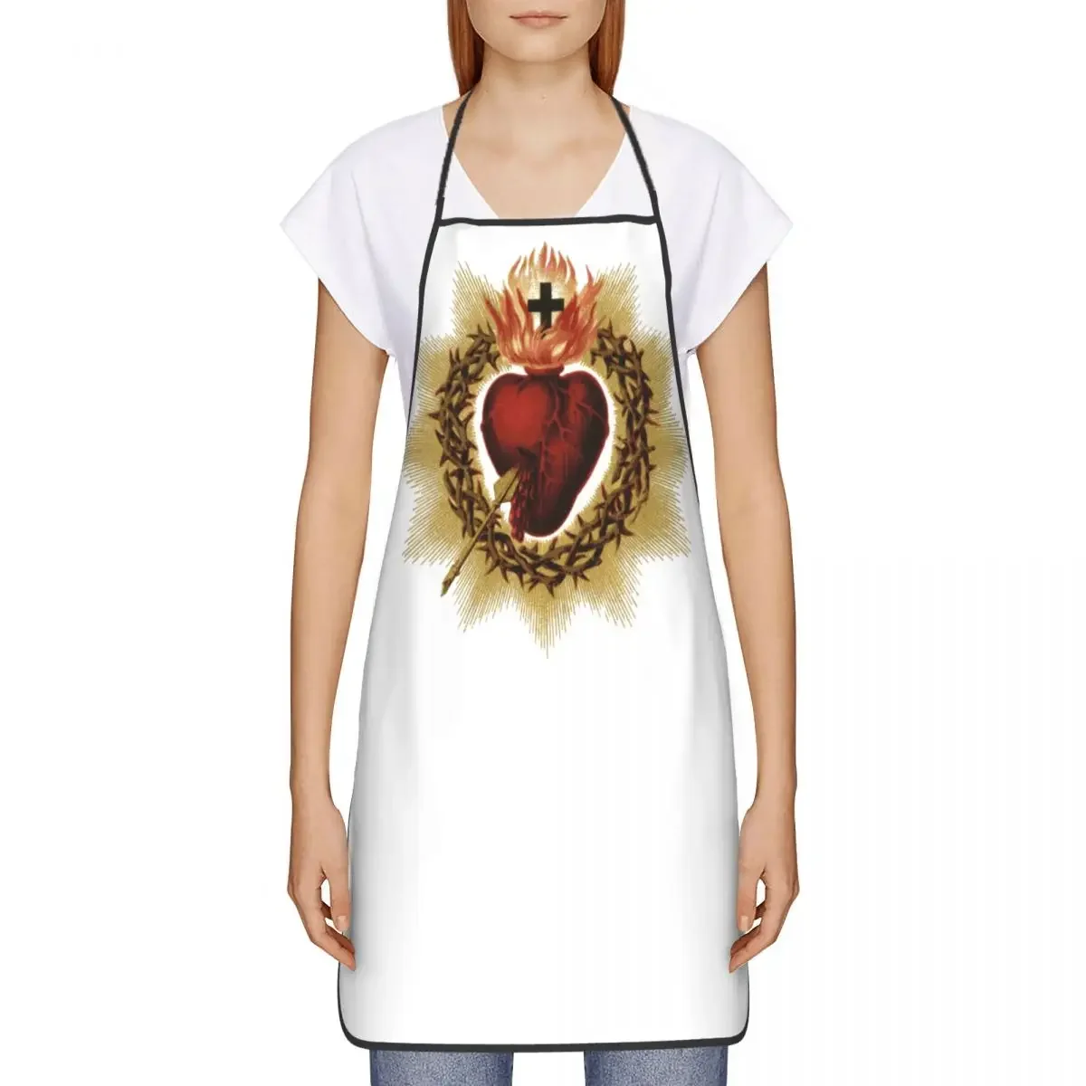 Funny Sacred Heart Of Jesus Catholic Bib Apron Men Women Unisex Kitchen Chef Christian Faith Tablier Cuisine for Cooking Baking