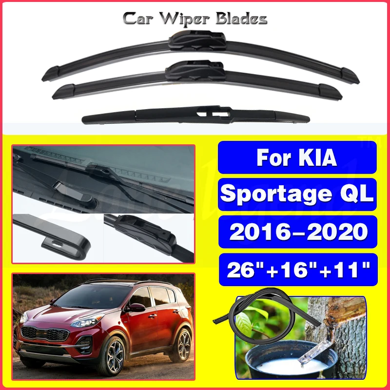 Car Wiper Front & Rear Wiper Blades Set For Kia Sportage QL 2016 2017 2018 2019 2020 Windshield Windscreen Window 26