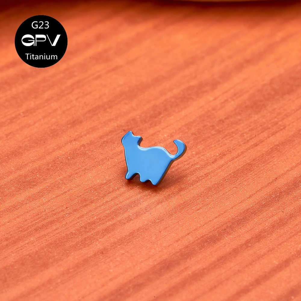 G23 F136 Titanium Small Animal Fat Cat Internal Thread Earrings Anodized Fashion Perforated Jewelry Men's and Women's Lip Nails