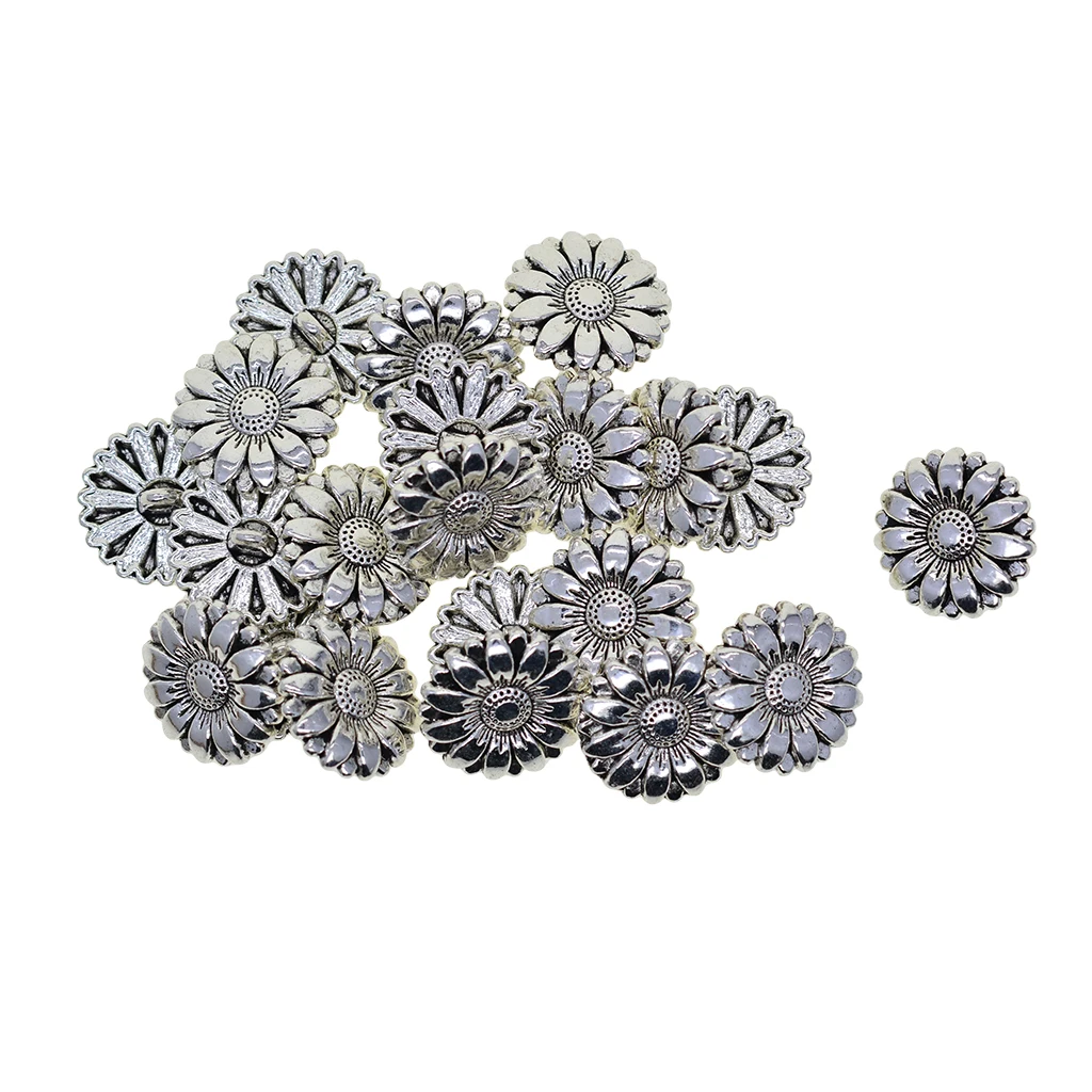 20 Pcs antique tibetan silver 18mm 0.7inch round daisy flower Garment Clothing Fastening 1 hole  Sewing Button jewelry DIy