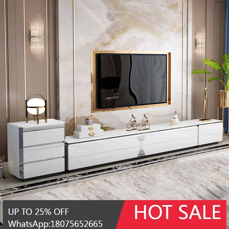 SGF Modern Minimalist Tempered Glass TV Cabinet and Coffee Table Set Light Luxury