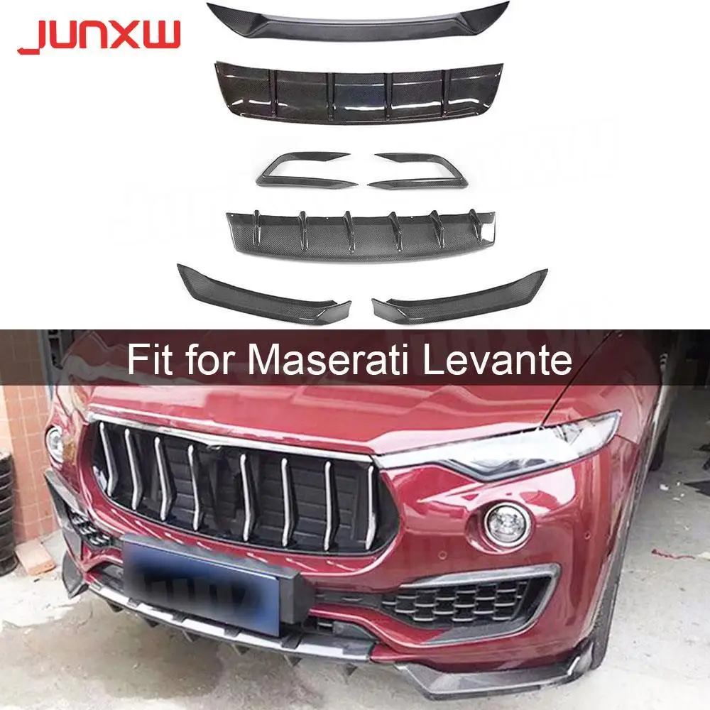 Dry Carbon Fiber Body Kit For Maserati Levante 4 Door 2016-2019 Front Lip Splitters Vent Trim Covers Rear Lip Middle Spoiler FRP