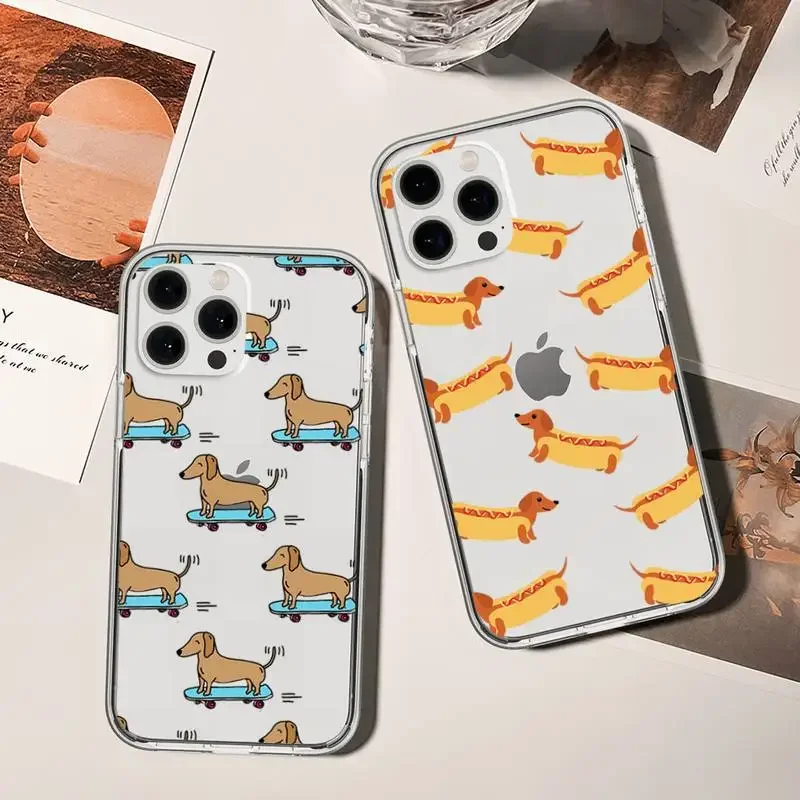 Cartoon Dachshund Phone Case For Samsung GalaxyS20 S21 S22 S23 FE Lite Plus A71 Note20 Transparent Shell