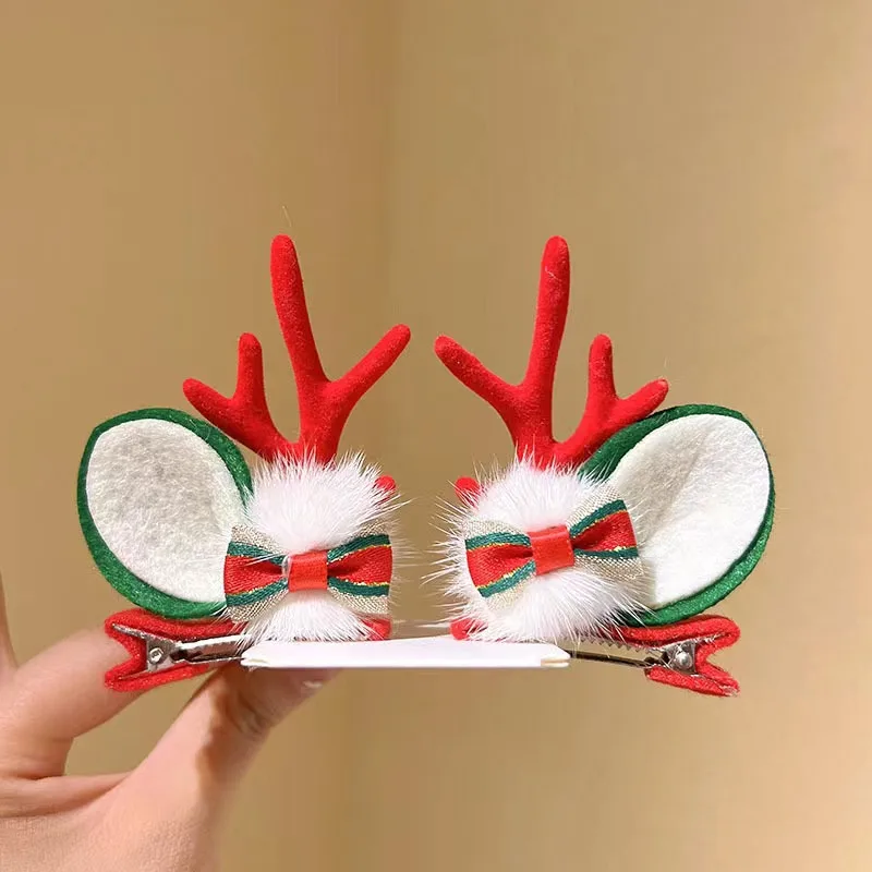 2pcs New Year Christmas Hair Pin Children Barrettes Bow Deer Santa Claus Kids Christmas Headwear Girls Kids Hair Accessories