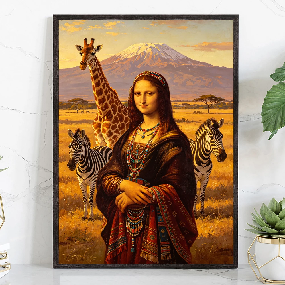 Funny Mona Lisa Modern Altered Art Poster Renaissance Mona Lisa Travel in Thailand Paris Roma Mexico Africa Canvas Painting