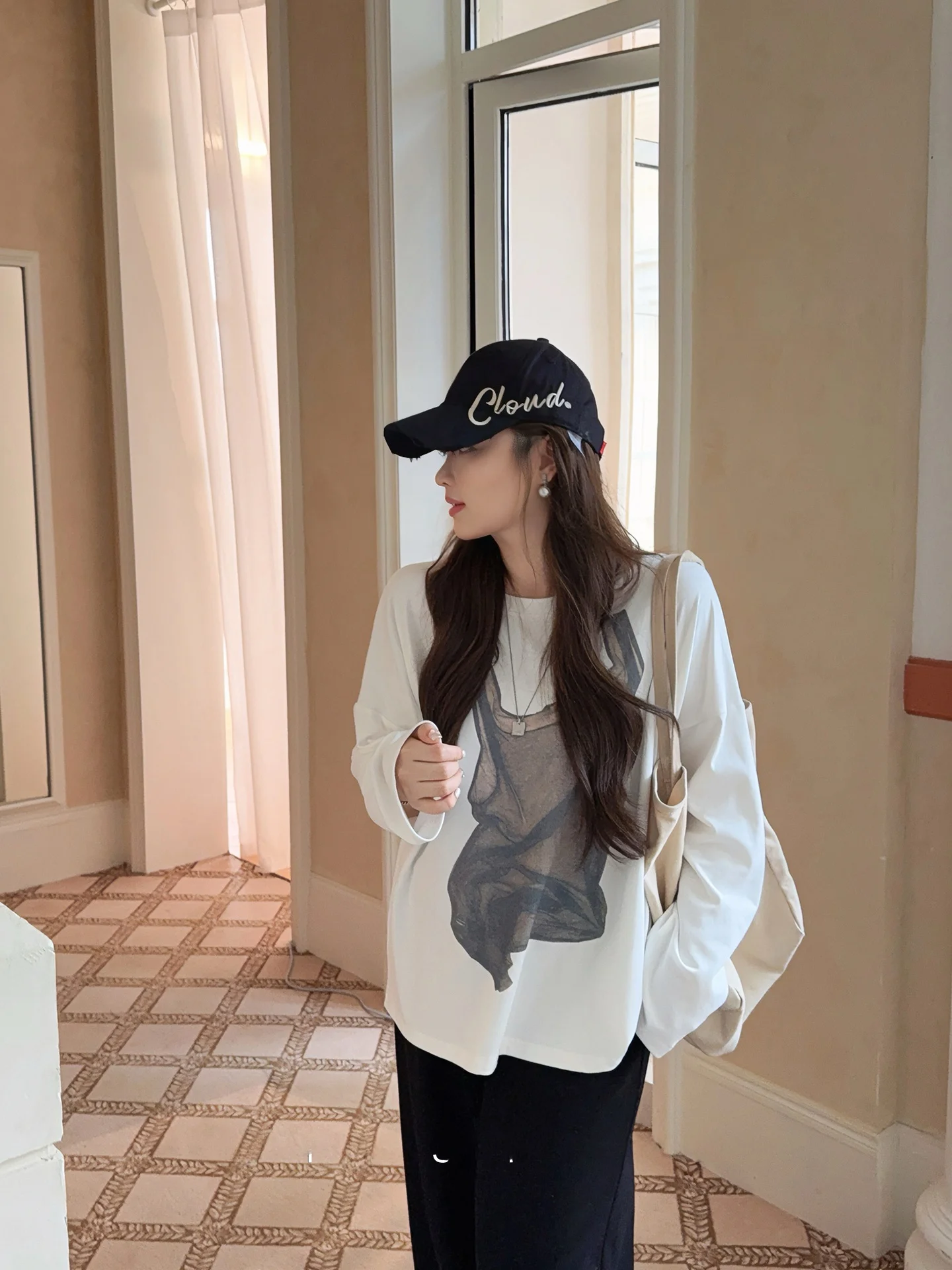 

Miss Ying plus Size American Style Long Sleeve T-Shirt Cotton Printed Autumn New Fashion Fat MM Cotton Blend round Neck Top