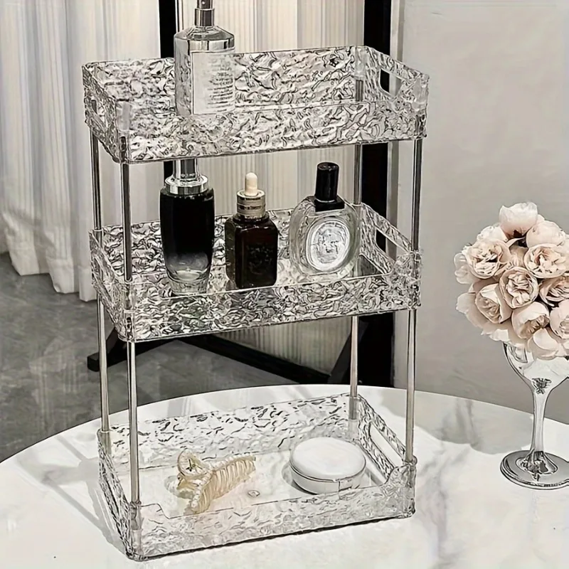 Adjustable Chic Vanity Organizer - Luxury Transparent, Large Capacity Plastic Cosmetic Storage Rack