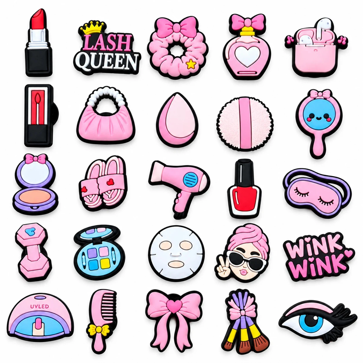 25-100Pcs Mix Cosmetics Nail Polish Shoe Charms Mascara Woman Popular Shoe Buckle Ornaments DIY Phone Case